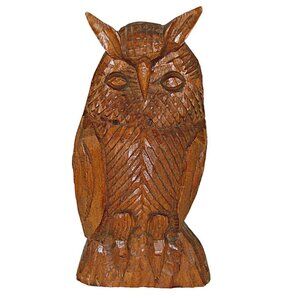 Vintage Handcrafted Wooden Sculpture Statue Art Home Decor Owl Figurine 12" Tall